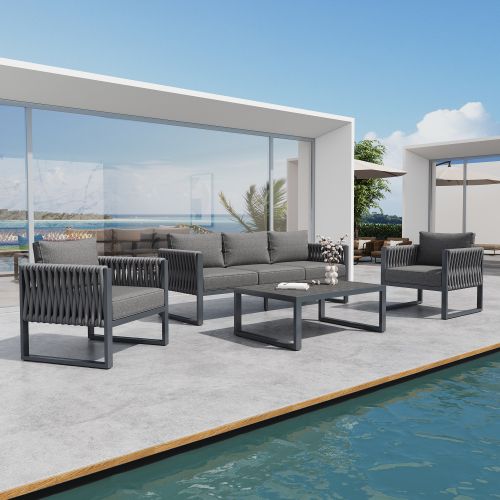 Ensemble De Meubles De Jardin-salon De Jardin 5 Places-structure Métallique Antirouille-gris
