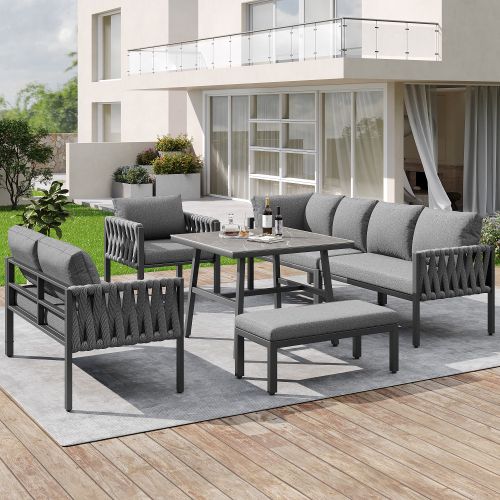 Ensemble De Meubles De Jardin-salon De Jardin-coussins D'assise Et De Dossier Inclus-gris