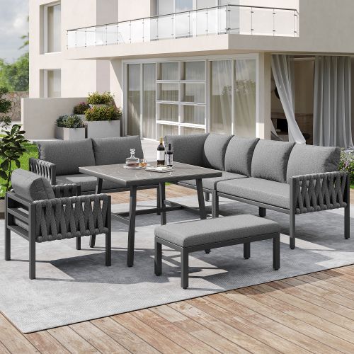 Ensemble De Meubles De Jardin-salon De Jardin-coussins D'assise Et De Dossier Inclus-gris