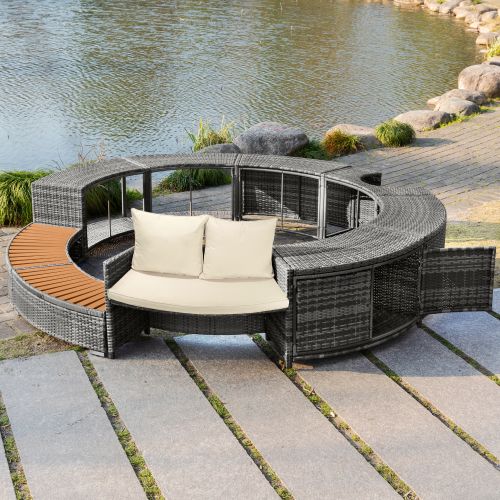 Ensemble De Salon De Jardin Avec Canapé Rond-ensemble Lounge-pour Piscine-coussins Inclus-gris