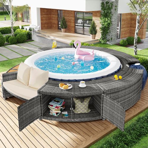 Ensemble De Salon De Jardin Avec Canapé Rond-ensemble Lounge-pour Piscine-coussins Inclus-gris