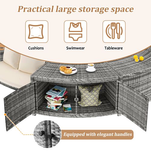 Ensemble De Salon De Jardin Avec Canapé Rond-ensemble Lounge-pour Piscine-coussins Inclus-gris