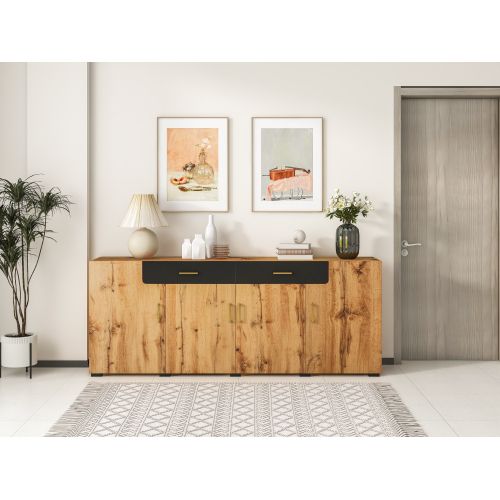 Buffet-meuble De Cuisine-armoire De Rangement-meuble De Salon à 4 Portes, 2 Tiroirs-naturel