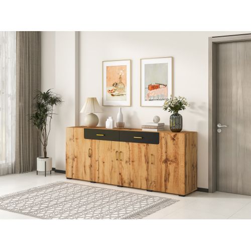 Buffet-meuble De Cuisine-armoire De Rangement-meuble De Salon à 4 Portes, 2 Tiroirs-naturel