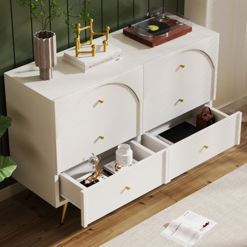Buffet à 6 Tiroirs-étagère Réglable-meuble De Rangement-blanc Crème