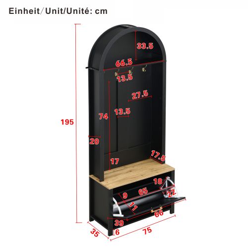 Vestiaire Avec Range-chaussures-étagère Et Patères-meuble D'entrée-structure Robuste En Bois-noir