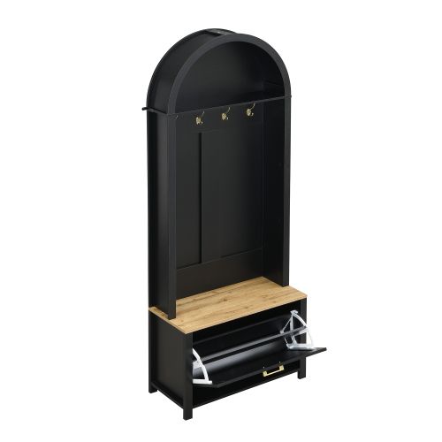 Vestiaire Avec Range-chaussures-étagère Et Patères-meuble D'entrée-structure Robuste En Bois-noir