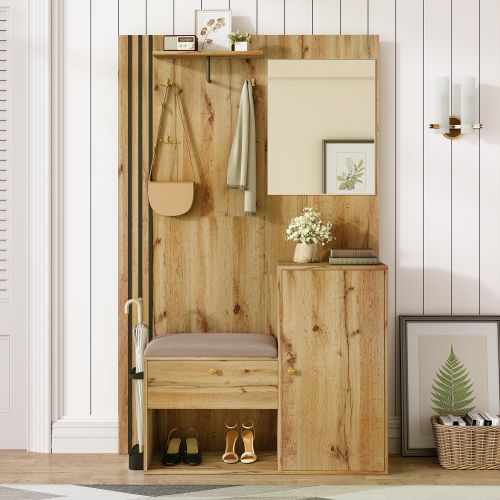 Ensemble Armoire Avec Porte-parapluies-meuble D'entrée Et Coussin-meuble à Chaussures-naturel