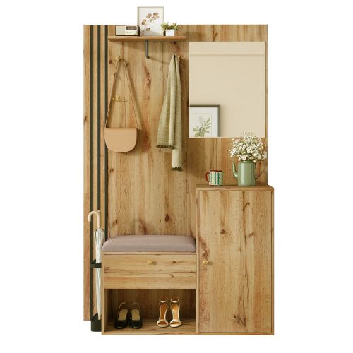 Ensemble Armoire Avec Porte-parapluies-meuble D'entrée Et Coussin-meuble à Chaussures-naturel