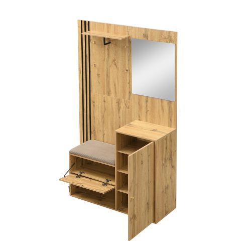 Ensemble Armoire Avec Porte-parapluies-meuble D'entrée Et Coussin-meuble à Chaussures-naturel