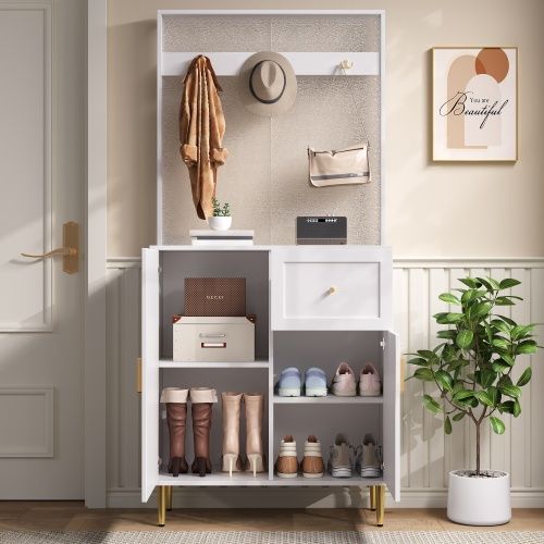 Ensemble Armoire-meuble D'entrée-étagèr-meuble à Chaussures-vestiaire-blanc