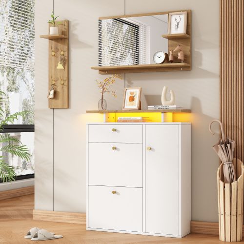 Ensemble De Rangement Pour Entrée-meuble à Chaussures-jusqu'à 8 Paires-blanc