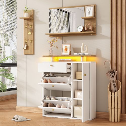 Ensemble De Rangement Pour Entrée-meuble à Chaussures-jusqu'à 8 Paires-blanc