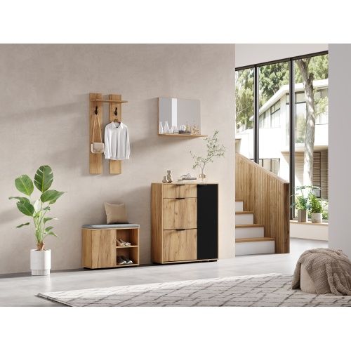 Ensemble Armoire D'entrée-fixé Au Mur-avec Un Banc à Chaussures Et Un Meuble à Chaussures-naturel