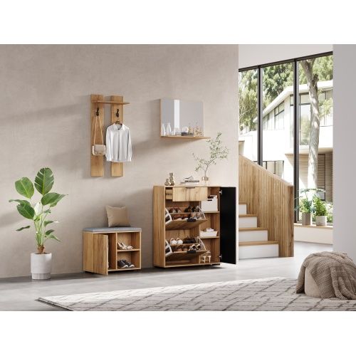 Ensemble Armoire D'entrée-fixé Au Mur-avec Un Banc à Chaussures Et Un Meuble à Chaussures-naturel