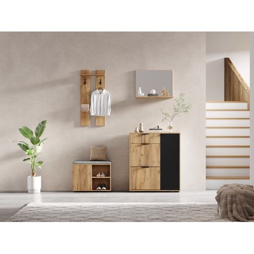Ensemble Armoire D'entrée-fixé Au Mur-avec Un Banc à Chaussures Et Un Meuble à Chaussures-naturel