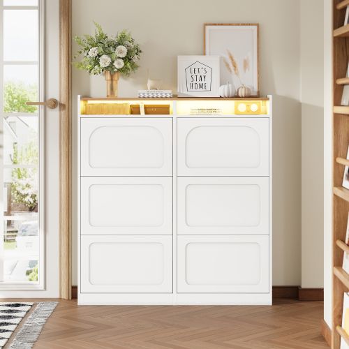 Meuble à Chaussures-led-2 Compartiments De Rangement Ouverts-jusqu'à 24 Paires-blanc