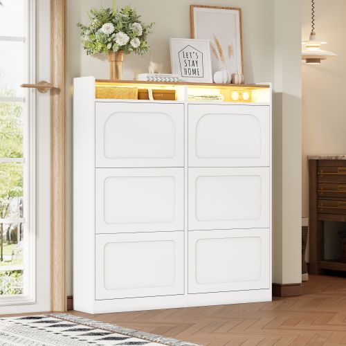 Meuble à Chaussures-led-2 Compartiments De Rangement Ouverts-jusqu'à 24 Paires-blanc