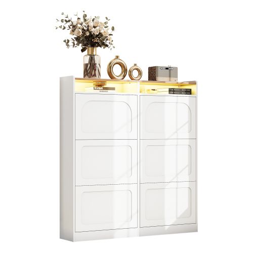 Meuble à Chaussures-led-2 Compartiments De Rangement Ouverts-jusqu'à 24 Paires-blanc