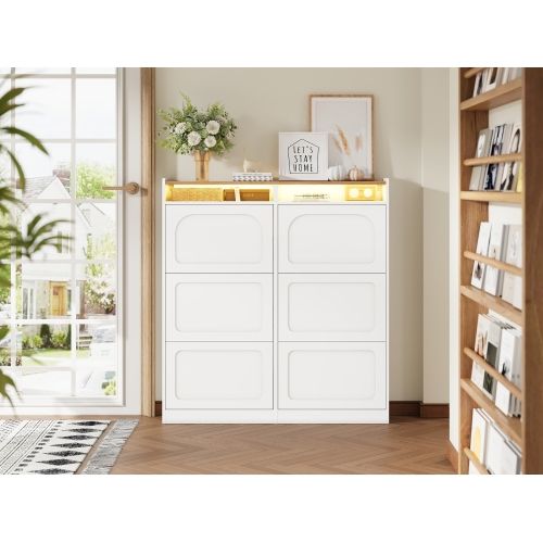 Meuble à Chaussures-led-2 Compartiments De Rangement Ouverts-jusqu'à 24 Paires-blanc