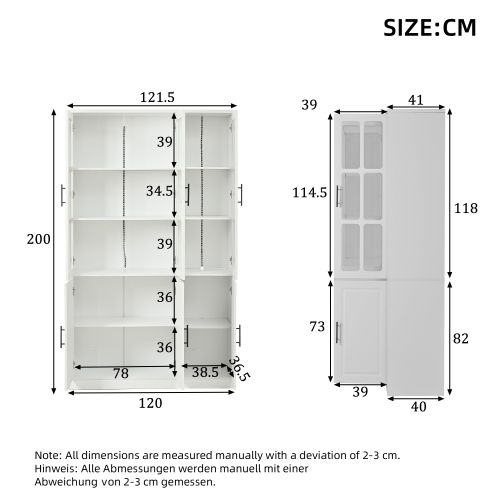 Vitrine LED H200 Cm-meuble Sur Pied à 6 Portes-meuble De Salon Avec Séparateur Ajustable-blanc