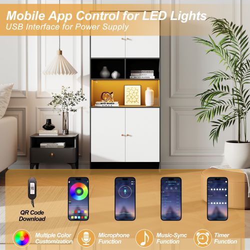 Armoire à 4 Portes Et 3 Compartiments Ouverts-meuble De Rangement En Bois-noir Et Blanc