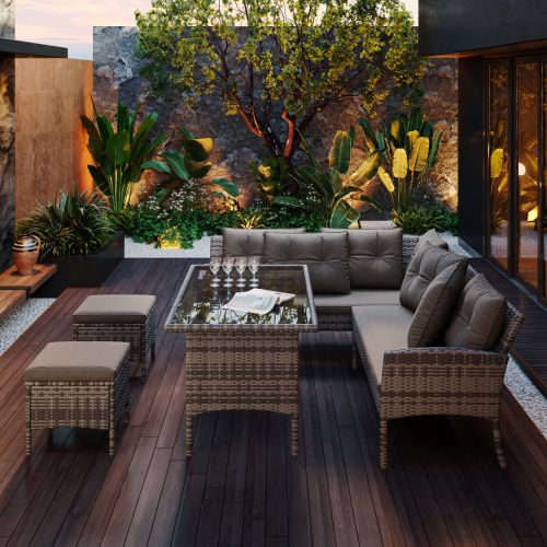 Ensemble Salon De Jardin-meubles De Jardin Pour 7 Personnes-canapé-housse Amovible Et Lavable-gris