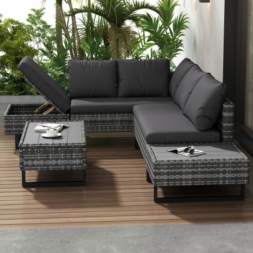 Ensemble Salon De Jardin-meubles De Jardin Pour 5 Personnes-housse En Tissu Amovible Et Lavable-gris