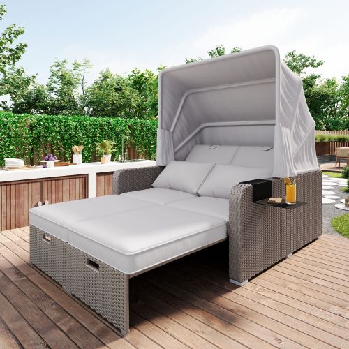 Meubles De Jardin Pour 2 Personnes-canapé De Jardin-auvent Amovible-résistant Aux Uv-kaki