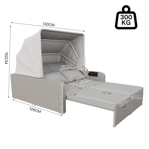 Meubles De Jardin Pour 2 Personnes-canapé De Jardin-auvent Amovible-résistant Aux Uv-kaki