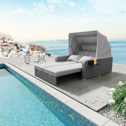 Meubles De Jardin Pour 2 Personnes-canapé De Jardin-auvent Amovible-résistant Aux Uv-kaki