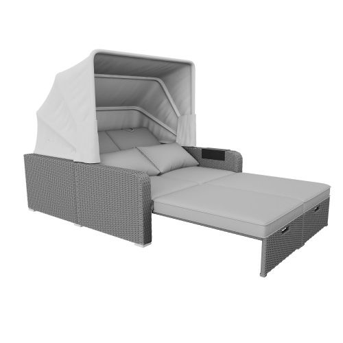 Meubles De Jardin Pour 2 Personnes-canapé De Jardin-auvent Amovible-résistant Aux Uv-kaki