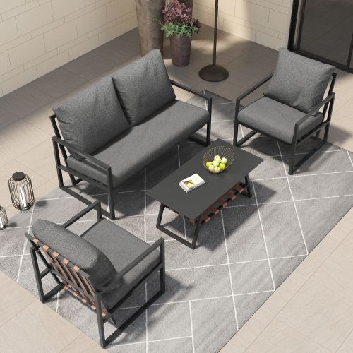 Ensemble Meuble De Jardin 4 Places-canapé, Table Basse-housse En Tissu Amovible Et Lavable-noir