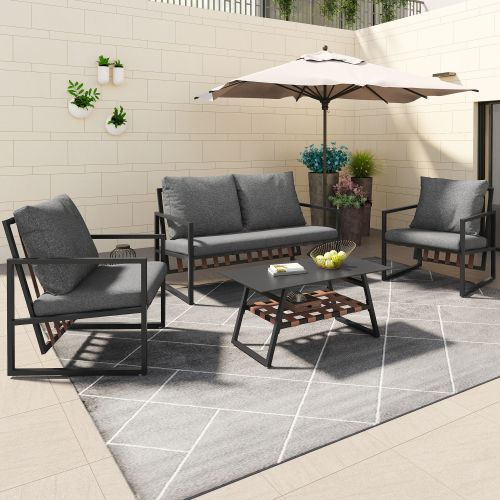 Ensemble Meuble De Jardin 4 Places-canapé, Table Basse-housse En Tissu Amovible Et Lavable-noir