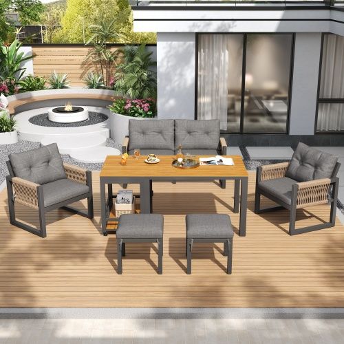 Ensemble Meuble De Jardin-structure En Fer-avec 1 Table Amovible-coussins D'assise Inclus-gris