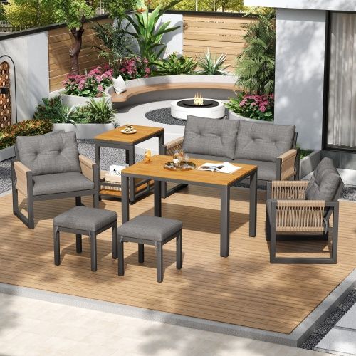 Ensemble Meuble De Jardin-structure En Fer-avec 1 Table Amovible-coussins D'assise Inclus-gris