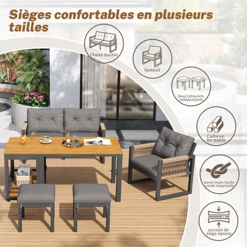 Ensemble Meuble De Jardin-structure En Fer-avec 1 Table Amovible-coussins D'assise Inclus-gris