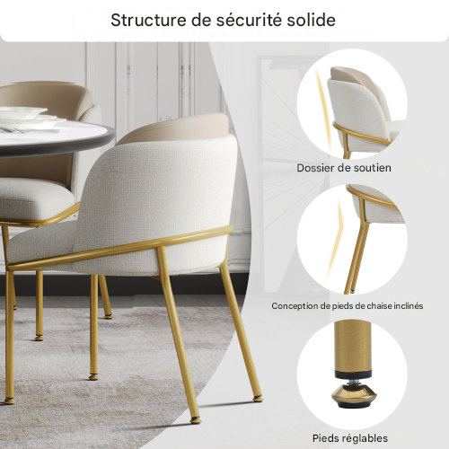 2 Chaise De Salle à Manger Modernes à Pieds Inclinés Et Réglables- En Pvc-charge 150 Kg-beige