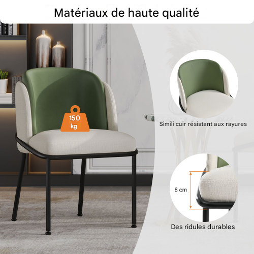 4 Chaise De Salle à Manger Modernes à Pieds Inclinés Et Réglables- En Pvc-charge 150 Kg-vert
