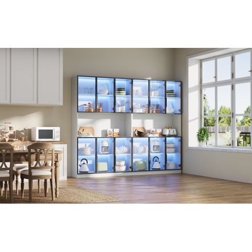 Vitrine LED H200cm-armoire Autoportant à 12 Portes-2 Pieces-espace De Rangement-en Verre-blanc