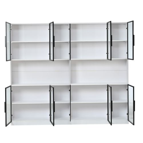 Vitrine LED H200cm-armoire Autoportant à 12 Portes-2 Pieces-espace De Rangement-en Verre-blanc