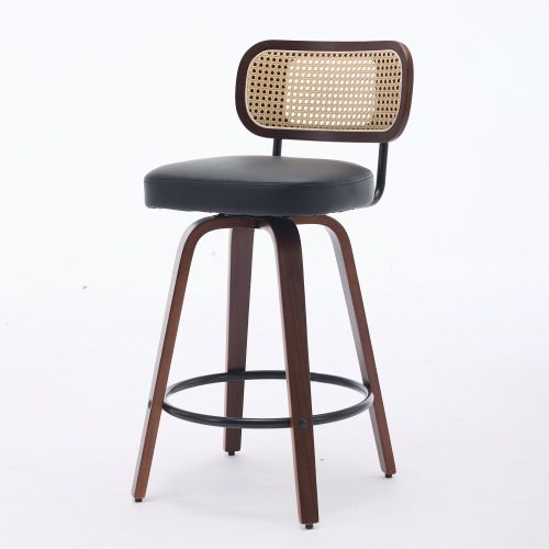 Lot De 3 Tabourets De Bar-chaise-siège Pivotant à 360°-dossier En Rotin Et Assise Rembourrée-noir