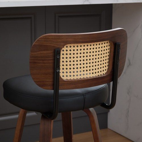 Lot De 3 Tabourets De Bar-chaise-siège Pivotant à 360°-dossier En Rotin Et Assise Rembourrée-noir