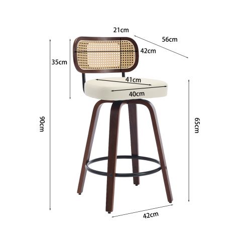 Lot De 3 Tabourets De Bar-chaise-siège Pivotant à 360°-dossier En Rotin Et Assise Rembourrée-beige