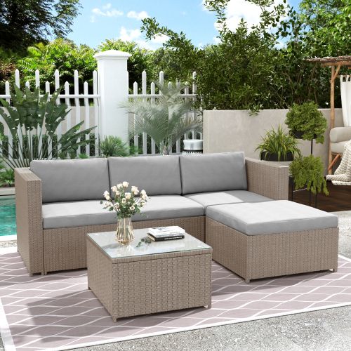 Ensemble Meuble De Jardin-avec Coussins D'assise Et De Dossier-résistant Aux Uv-kaki
