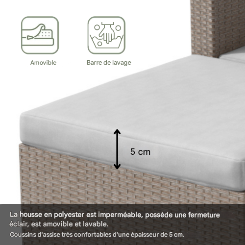 Ensemble Meuble De Jardin-avec Coussins D'assise Et De Dossier-résistant Aux Uv-kaki