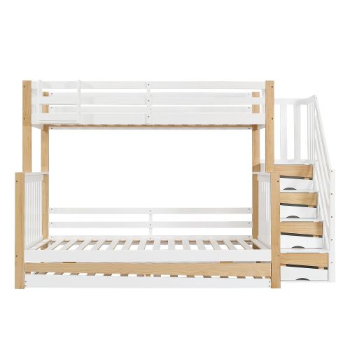 Lit Superposé 90 X 200 Cm-lit Enfant Avec Barrière-lit Gigogne-escalier D'angle-en Bois Massif-blanc