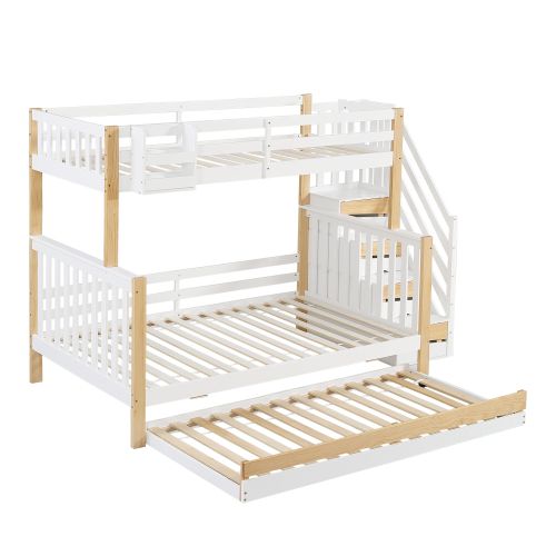 Lit Superposé 90 X 200 Cm-lit Enfant Avec Barrière-lit Gigogne-escalier D'angle-en Bois Massif-blanc