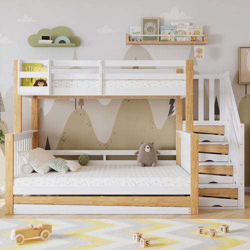 Lit Superposé 90 X 200 Cm-lit Enfant Avec Barrière-lit Gigogne-escalier D'angle-en Bois Massif-blanc