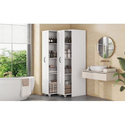Bibliothèque-20kg/étagère-roulettes Silencieuse-réversibles Gauche/droite-armoire Polyvalent-blanc